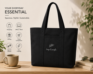 Sac fourre-tout en toile noire avec broderie « Keep It Simple », design minimaliste pour le shopping en toutes saisons - Product Image 5