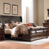 Ensemble de chambre à coucher Liberty Furniture Arbor Place 4 pièces, lit king size en bois massif, finition acajou brun foncé, style antique traditionnel