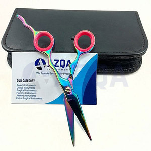 Ciseaux professionnels pour la coupe des cheveux, de la barbe et de la moustache, à pointe arrondie, en acier inoxydable recouvert de titane arc-en-ciel, pour droitiers, manche moyen - Product Image 4