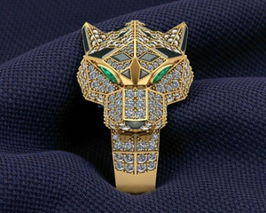 Anillo de compromiso y aniversario de boda de plata de ley 925 con moissanita en forma de flor y cabeza de pantera, chapado en rodio, estilo hip hop, diseño de racimo. - Product Image 1