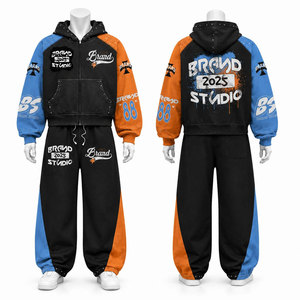 Conjunto Deportivo Unisex con Capucha, Estilo Urbano, Bloques de Color, Transpirable, Peso Medio, Cierre de Cremallera, para Otoño - Product Image 1