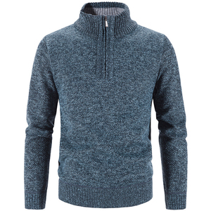 Cardigan en laine unie pour homme, col roulé 1/4 zip, manches classiques, anti-boulochage, tricoté, pour l'hiver - Product Image 3
