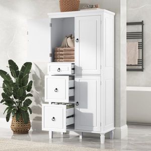 Elegante Mobiletto Multifunzionale Retrò per Bagno con 3 Cassetti e 3 Scomparti Chiusi con Ripiani Regolabili - Product Image 3