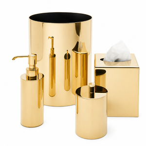 Gold Stainless Steel <b>Bathroom</b> <b>Accessories</b> <b>Set</b> Modern Hotel Vanity Countertop Organizer Soap Dispenser Wastebasket Tissue Box - Product Image 1