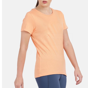 T-shirt à manches courtes pour femme, col rond, orange, séchage rapide, tricoté, sportif, coupe classique, printemps été, 100% polyester - Product Image 5