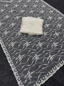 Designer <b>Sequins</b> Embroidery Net Fabric Lace <b>Material</b> For Saree Blouse Dress Wedding Party Wear - Product Image 6