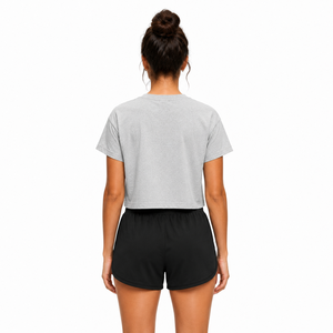 Camiseta Corta Minimalista Personalizada 100% Algodón Transpirable para Mujer, Color Gris Jaspeado, Hombros Caídos, Logotipo, Venta al Por Mayor, Marca Privada, OEM - Product Image 2
