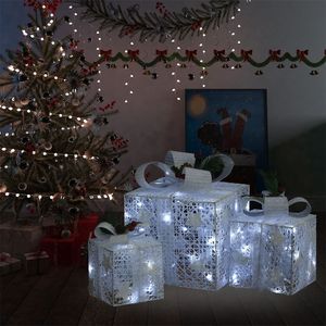 Coffret cadeau de Noël avec 3 guirlandes lumineuses de Noël en tissu blanc, petites, moyennes et grandes - Product Image 1