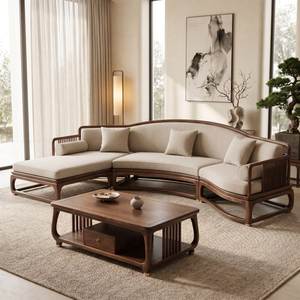Luxury Curved Teak <b>Wood</b> <b>Sofa</b> Set Modern Oriental Style Sectional Couch for Villa Hotel Living Room Furniture - Product Image 1