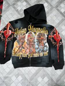 Custom Streetwear Style Cotton <b>Fleece</b> DTG Print Hoodie Regular Fit Sun Faded Ripped <b>Men</b> Fashion <b>Zip</b> <b>Up</b> Hoodie - Product Image 4