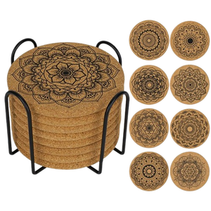 Handmade Acacia Coaster Set Round Modern Design Mats & <b>Pads</b> 4 Pcs Non Slip <b>Reusable</b> 300mm Diameter Table Decoration - Product Image 5
