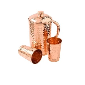 Jarra de cobre puro para beneficios ayurvédicos, 1.5 litros, jarra de agua de cobre hecha a mano con tapa a juego. - Product Image 1