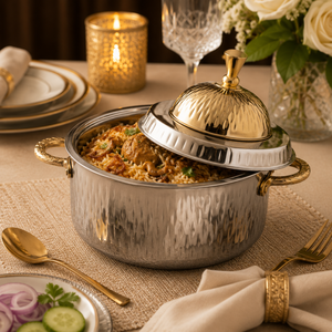 Casserole isotherme à double paroi en acier inoxydable de qualité supérieure avec couvercle doré, bol de service alimentaire pour la cuisine et la salle à manger - Product Image 3
