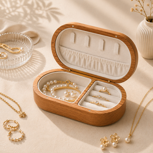 Manufacturer Custom Solid Wood Oval Jewelry <b>Box</b> with Magnetic Closure Engraved Printing Soft <b>Velvet</b> Lining for Valentine's Day - Product Image 3