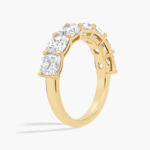 Seven Stone <b>Cushion</b> Lab Grown Diamond <b>Ring</b> in Yellow Gold - Product Image 3