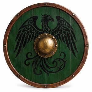 Bouclier Viking Rond en Bois Massif Fait Main avec Gravure Sculptée - Décoration Murale Antique pour Expositions Historiques - Product Image 3