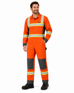 Orange Charcoal Grey Hi Vis Reflective Work Coverall Heavy Duty Industrial <b>Overall</b> with Reinforced Knees and Utility Pocket - Product Image 6