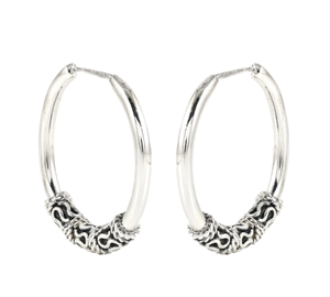 Boucles d'oreilles créoles bohèmes faites à la main en argent sterling 925 de 25 mm pour femme, bijoux vintage oxydés et chics - Product Image 2