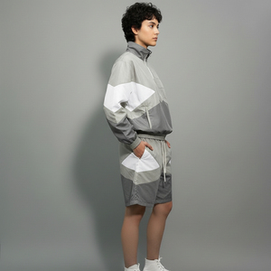 Color Block Quarter-Zip Casual Windbreaker <b>Shorts</b> Set Men Sporty Style Breathable Quick Dry Knitted <b>Polyester</b> Summer Outfit - Product Image 6