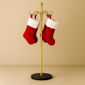 Handmade Iron Wire Made Gold Color Christmas Stocking Holder With Shiny Finish Sturdy <b>Weighted</b> Metal Hanger 4 Hooks Supplies - Product Image 1