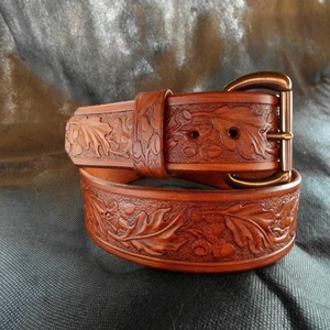 Ceinture de travail western en cuir de vache véritable pour homme, motif floral sculpté à la main, boucle solide en alliage de bronze, ceinture en cuir western authentique - Product Image 6