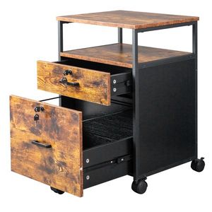 Dark Brown Wooden Filing Cabinet with Black Density Board 2 Compartments for Legal Letter Labeled Documents - Product Image 3