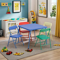 5-teiliges Langlebiges Klappbares Quadratisches Metall-Tisch-Set im Farmhaus-Stil mit 4 Stühlen für Kinder, Zuhause, Schule, Apartment, Esszimmer-Möbel