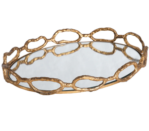 Bandeja decorativa de acabado moderno Bandeja de espejo y metal de Navidad con borde dorado para servir Hoteles Bandeja decorativa de exportador indio - Product Image 2