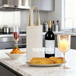 Sac fourre-tout pour vin avec logo personnalisé, réutilisable, en toile de coton, grande capacité, avec cordon de serrage, étiquette, sac fourre-tout pour courses recyclable - Product Image 3