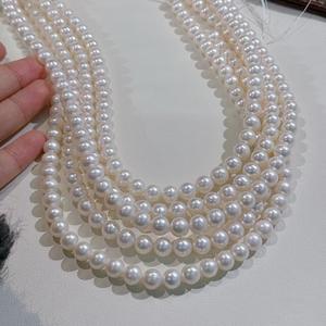 สร้อยคอมุกน้ำจืดขนาด 8-9 มม. ที่ละเอียดอ่อน สีขาวสว่าง พร้อมแสงอุ่นที่แข็งแกร่ง ใกล้เคียงกับทรงกลม ปราศจากแกนกลางเล็กน้อย - Product Image 3