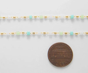 Handmade Pastel Cube Beaded Necklace Gold <b>Chain</b> Delicate Minimalist Boho Jewelry Gift - Product Image 2