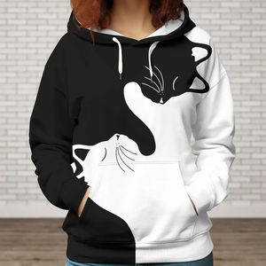 Cute Cat Hoodie <b>Black</b> White Cat Hoodie Funny Cat Adult Hoodie Cat 3D Hoodie Cat Shirt <b>Black</b> Cat Trendy Hoodie Cat Lover - Product Image 2