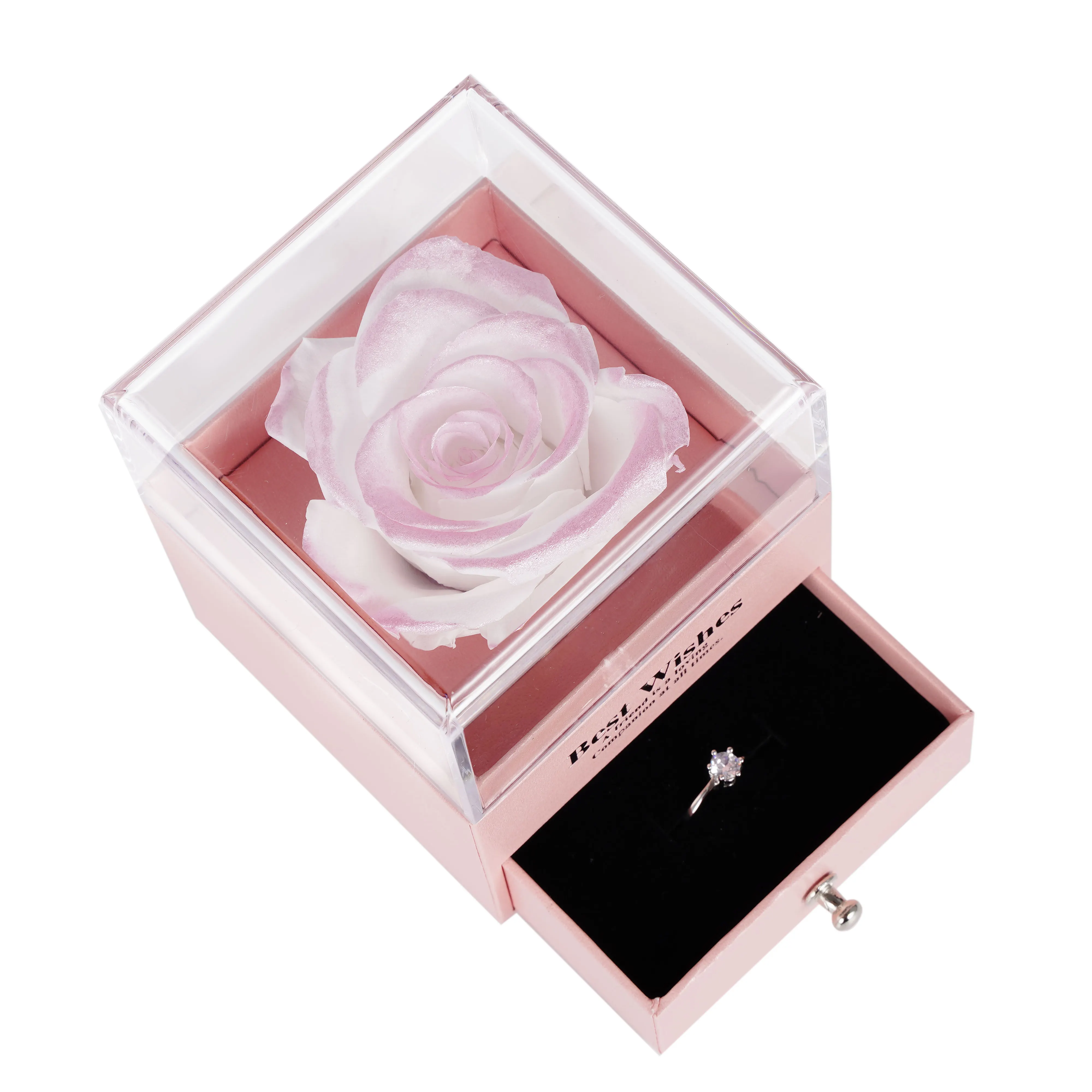 Elegant Ring Box Birthday Gift Proposal Engagement Wedding Ring Box Forever Love Immortal Eternal Preserved Rose Flower Gift Box