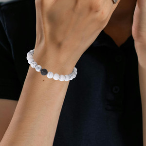 Natural Stone Black White Beads Couple <b>Bracelet</b> Adjustable Rope Yoga Jewelry Gift for Men Women - Product Image 3