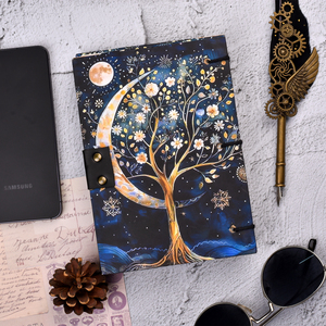 Moon Tree Fantasy Lock <b>Diary</b> <b>A5</b> Handmade Journal | Celestial Night Art Notebook with 100 Pages & Metal Lock for Writing Gifting - Product Image 1
