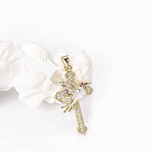 18K Gold Plated 925 Silver Lab Grown Diamond Cross Pendant <b>Ruby</b> Eye Bird OEM Custom Women's Luxury IGI Certified - Product Image 2