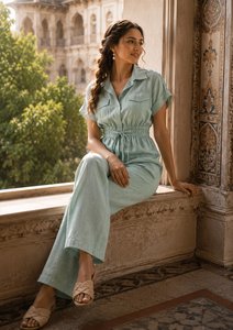 Premium Women <b>Linen</b>/Cotton Bohemian Plaid Cargo <b>Set</b> Mandarin Collar <b>Shirt</b> Pleated <b>Shorts</b> <b>Set</b> Timeless Comfort Casual Two Piece - Product Image 5
