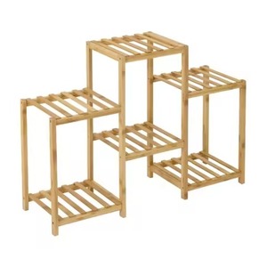 Mango Wooden Flower Stands Set Of 3 Tiered Plant Shelves Modern Minimalist Design For Indoor Use With Green Plants - Product Image 1