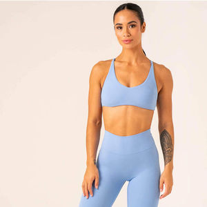 Precio de fábrica OEM: Conjunto de leggings azules de cintura alta y sujetador para mujer, 2 piezas, conjunto de fitness transpirable para yoga - Product Image 5