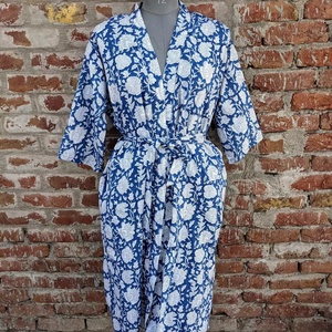 Kimono en coton imprimé à la main unisexe Dressing indien pour adultes avec couverture à la main imprimée de fleurs respirantes Fermeture à cordon de serrage - Product Image 1