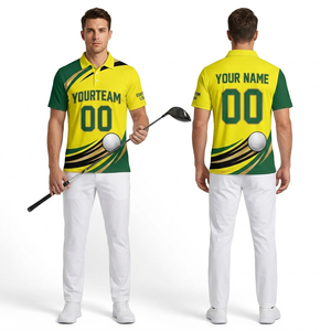 Polo de Golf Personalizado para Hombre, Amarillo y Verde, Estampado Digital, Manga Corta, Secado Rápido, 100% Poliéster, Cierre de Botones, Corte Regular - Product Image 2