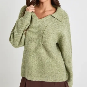 Pull en tricot pour femme, col rond, ample, manches longues, couleurs contrastées, pour l'automne et l'hiver, vente en gros - Product Image 2
