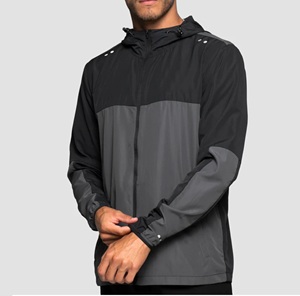 Veste coupe-vent à capuche pour homme, color block, imperméable, fermeture éclair, légère, polyester, coupe classique - Product Image 1