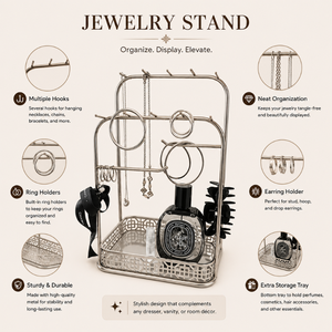 Premium Metal Jewelry Organizer Stand with Tray Necklace Bracelet Earring Holder Elegant Countertop Storage Display Rack Home - Product Image 5