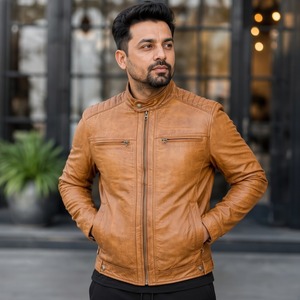 Anwar Enterprises <b>Men's</b> Genuine Leather <b>Jacket</b> | Winter Waterproof Windproof Breathable Zip-Up Stand Collar | <b>Sherpa</b> <b>Jacket</b> - Product Image 1