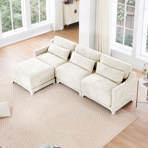 Divano a Tre Posti in Ciniglia di Alta Qualità con Pouf Mobili, Facile da Montare, Base in Spugna Resistente e Legno per Soggiorni - Product Image 2