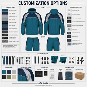 Conjunto de Chaqueta Cortavientos y Pantalones Cortos para Hombre, Personalizado al por Mayor, con Capucha, Resistente al Viento, de Nailon Ripstop, Proveedor Mayorista - Product Image 6