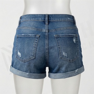Women's Straight Button <b>Denim</b> Shorts Breathable Vintage Fashionable Stretched <b>Material</b> Trendy Customized Color Summer - Product Image 2