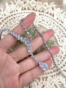 Custom VVS Moissanite Cuban Chain Link Lariat <b>Necklace</b> Pear Cut Drop Pendant 925 Silver Wedding Bridal Jewelry Luxury <b>Statement</b> - Product Image 4