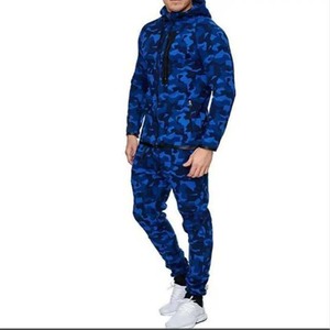 Men's Red Camouflage Tracksuit Full <b>Zip</b> Hooded <b>Sweatshirt</b> With Side Pockets Regular Fit Polyester Autumn Wear Streetwear Style - Product Image 2